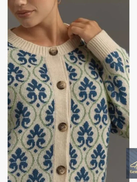 Long Sleeve Floral Cardigan Sweater Open Front Button Down Vintage Outerwear - Picture 4 of 7